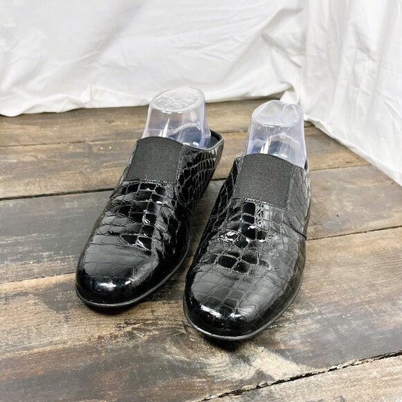 Walking Cradles Classics Women's Black Patent Leather Alligator Slides Size 11M - Picture 3 of 7